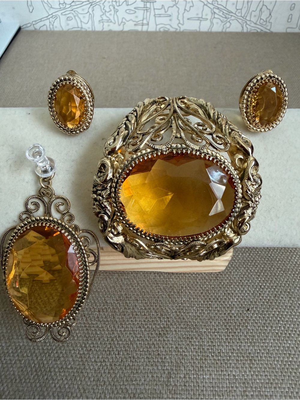Whiting & Davis Gold-Tone Bracelet Set with Amber-Colored Stones